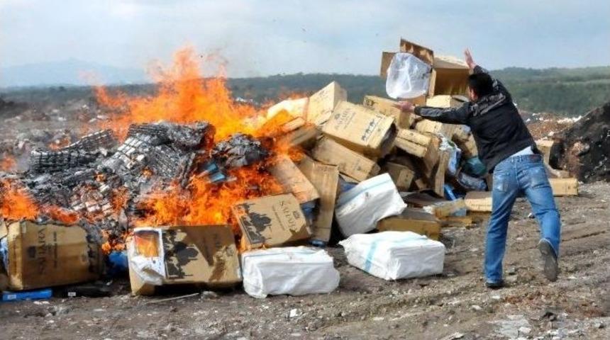 Uşak&rsquo;ta 125 Bin Paket Ka&ccedil;ak Sigara İmha Edildi