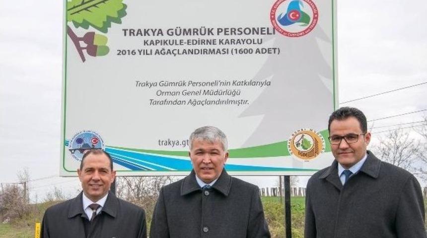 Trakya G&uuml;mr&uuml;k Personeli Kapıkule Yoluna Bin 600 Fidan Dikti