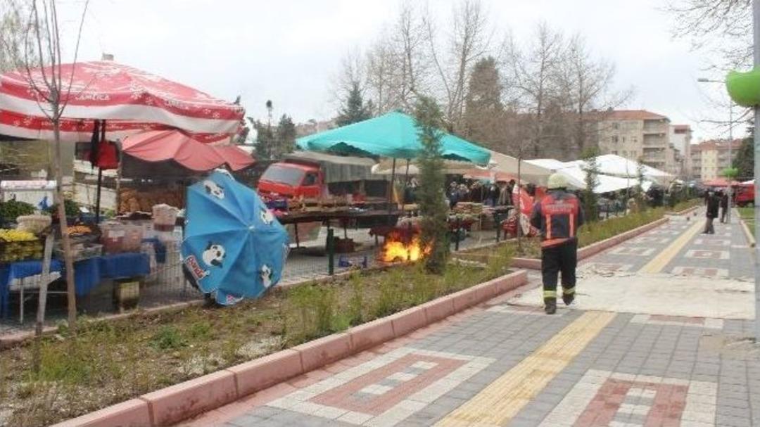 Pazar Yerinde Alev Alan T&uuml;p Paniğe Neden Oldu