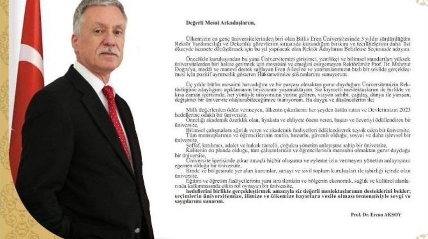 Be&uuml; Rekt&ouml;r Yardımcısı Prof. Dr. Aksoy, Rekt&ouml;r Adaylığını A&ccedil;ıkladı