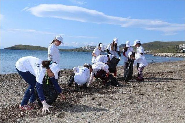 Bodrumlu Minik Eller Ortakent Sahilini Temizledi