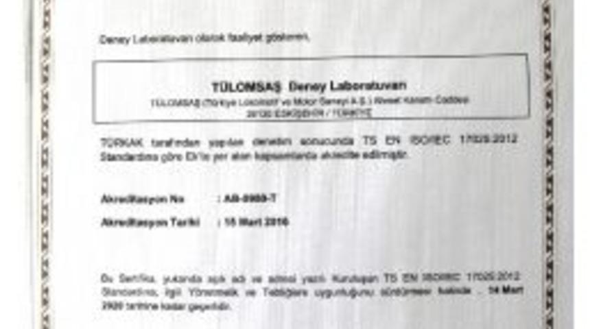 T&uuml;lomsaş Deney Laboratuvarı T&uuml;rkak Tarafından Onaylandı