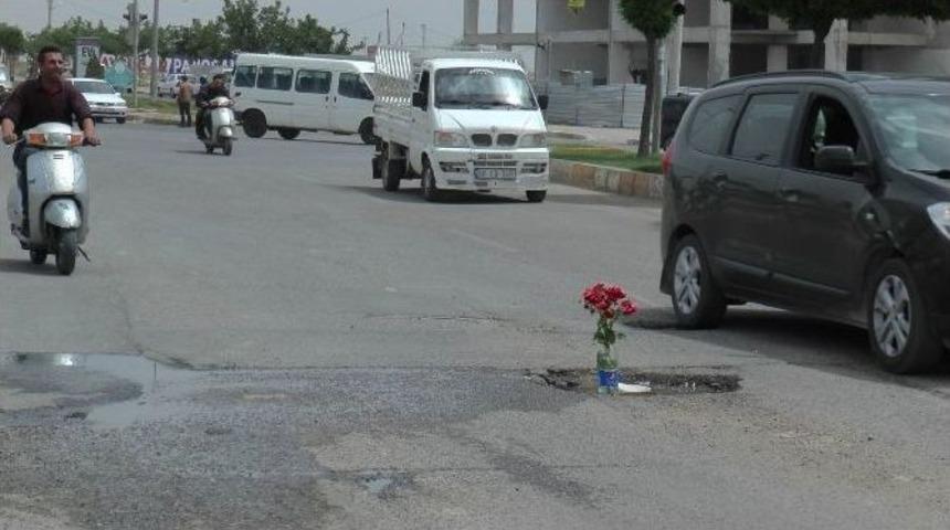 (&ouml;zel Haber) Kaza Olmasın Diye Asfalta G&uuml;l Diktiler