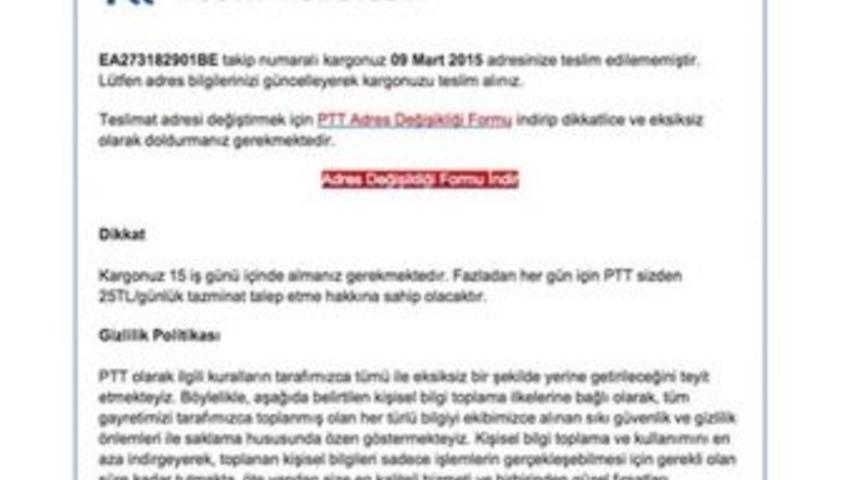 Ptt&rsquo;den Vir&uuml;sl&uuml; Mail Uyarısı