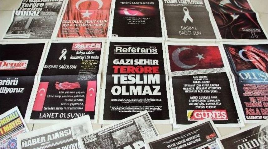 Gaziantep&rsquo;te Yerel Gazetelerden Ter&ouml;re T&uuml;rk Bayraklı Tepki