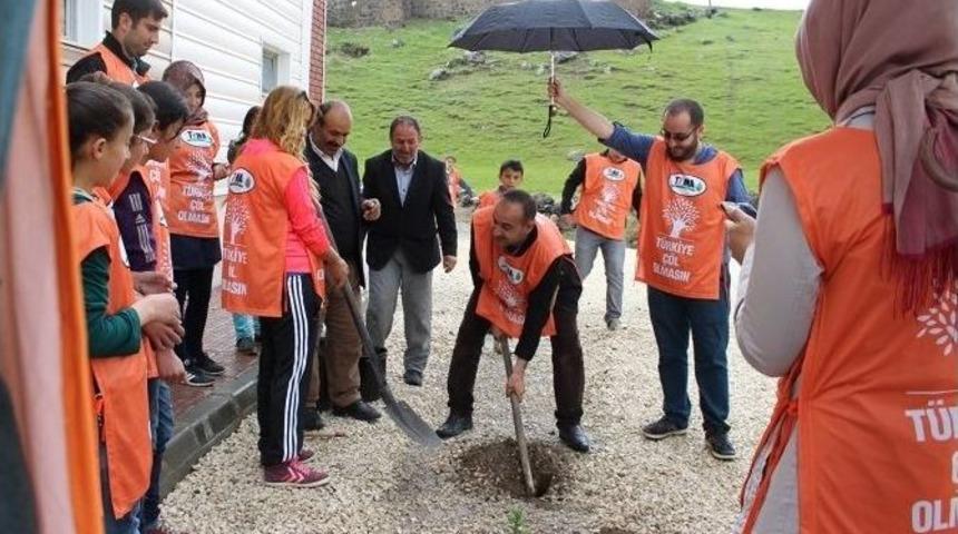 &Ouml;ğrenciler Okul Bah&ccedil;esine Fidan Dikti