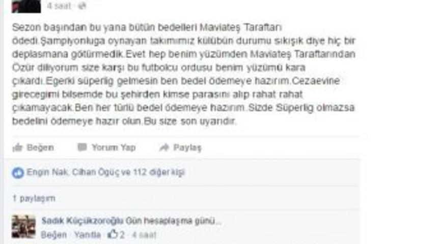 Mavi Ateş Taraftar Derneği Başkanından Tehdit İ&ccedil;erikli Paylaşım