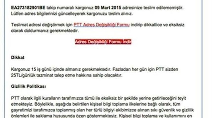 (&ouml;zel Haber) Ptt Adına Gelen Bu Maile Dikkat