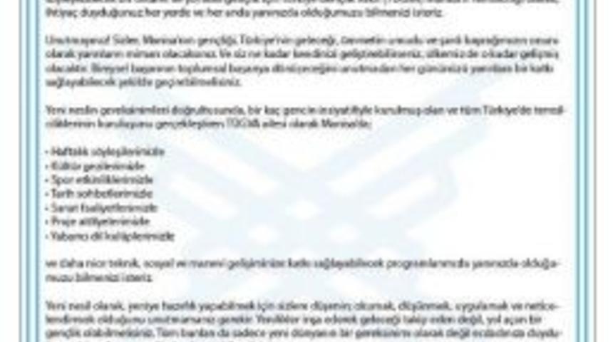 T&uuml;gva&rsquo;dan Manisa Gen&ccedil;liğine Mektup