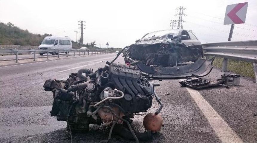 Motoru Fırlayan Ara&ccedil;tan Burnu Bile Kanamadan Kurtuldu