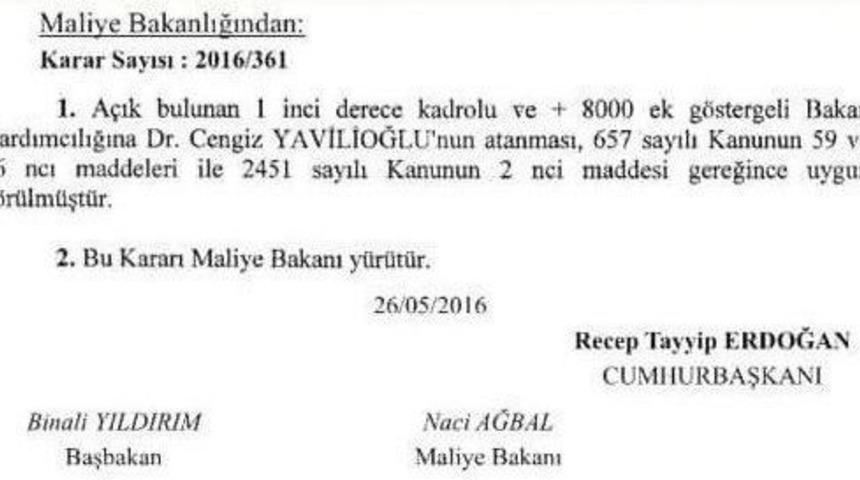 Yavilioğlu, Yeniden Maliye Bakan Yardımcılığına Atandı