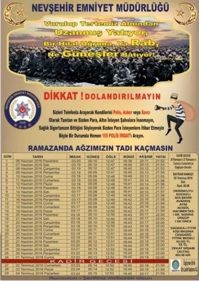 Nevşehir Emniyeti “dikkat Dolandırılmayın” Yazılı İmsakiye Dağıttı