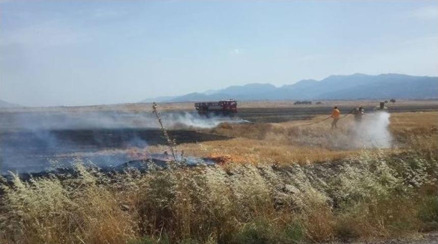 Anız Yangını İtfaiye Tarafından G&uuml;&ccedil;l&uuml;kle Kontrol Altına Alındı.