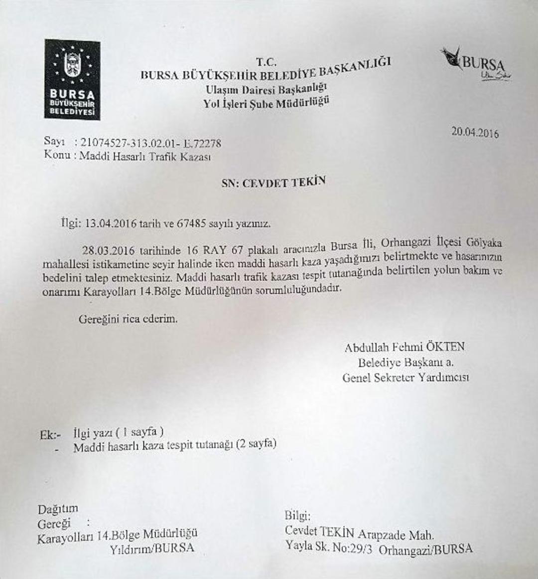 &Ccedil;ukurlu Yola Sahip &Ccedil;ıkan Olmadı