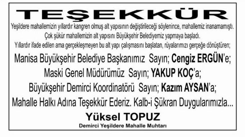 Muhtardan Gazete İlanlı Teşekk&uuml;r