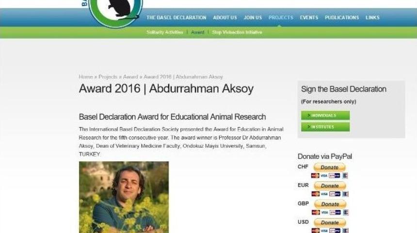 Om&uuml; Veteriner Fak&uuml;ltesi Dekanı Basel Deklarasyonu &Ouml;d&uuml;l&uuml;n&uuml; Aldı