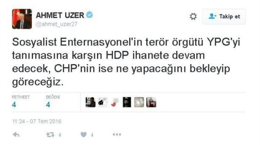 Ak Partili Uzer&rsquo;den, Chp&rsquo;nin Ypg Kararına Sert Tepki