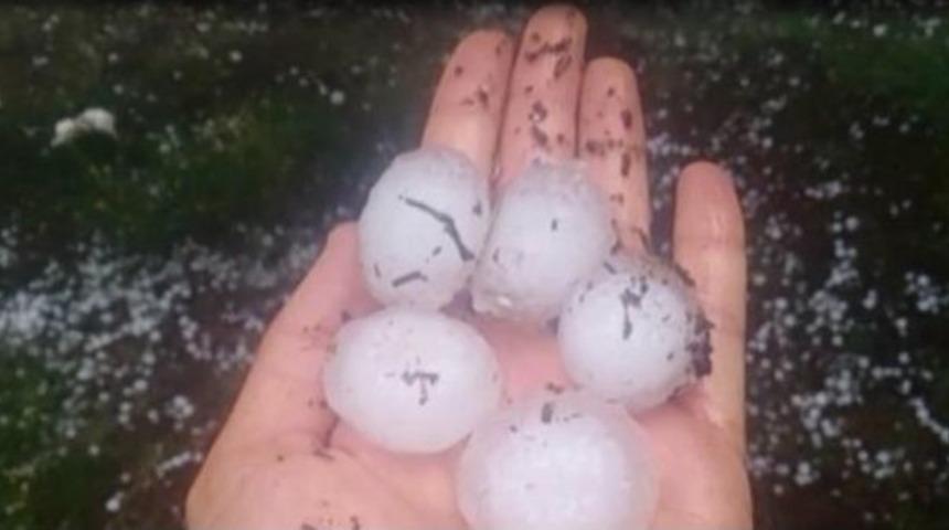 Sivas&rsquo;ta Ceviz B&uuml;y&uuml;kl&uuml;ğ&uuml;nde Dolu Yağdı