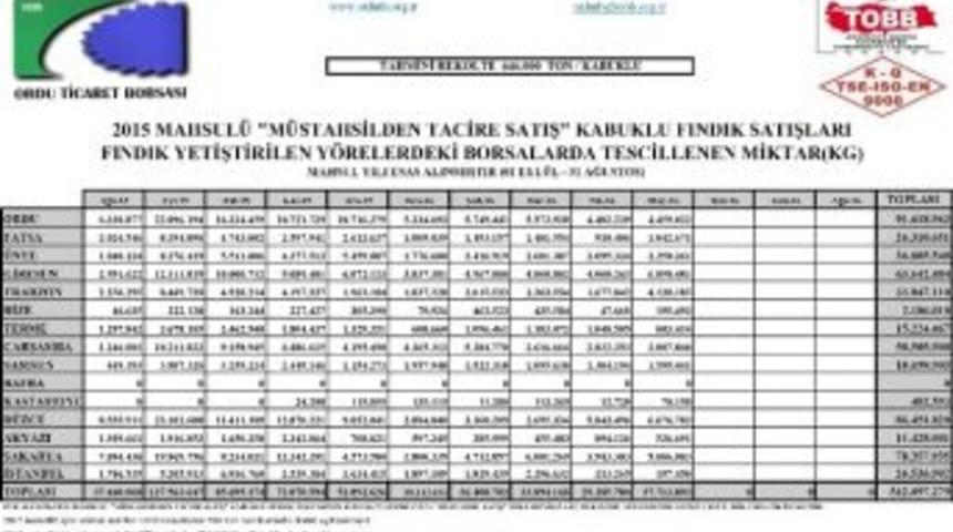 10 Ayda 542 Bin Ton Fındık Pazara İndi