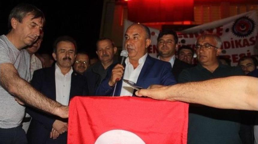 Maden İş&ccedil;ileri Sendikası &rsquo;darbeye Lanet&rsquo; Mitingi D&uuml;zenledi