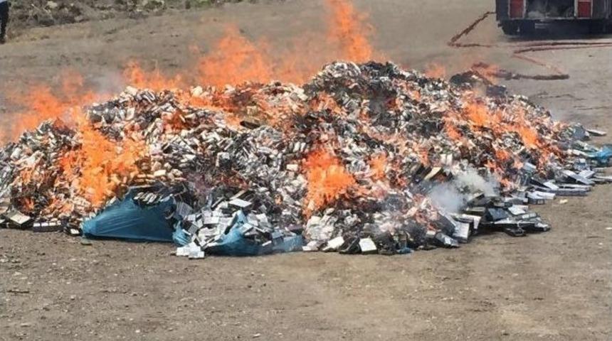 Dorsede Yakalanan 80 Bin Paket Ka&ccedil;ak Sigara Yakıldı