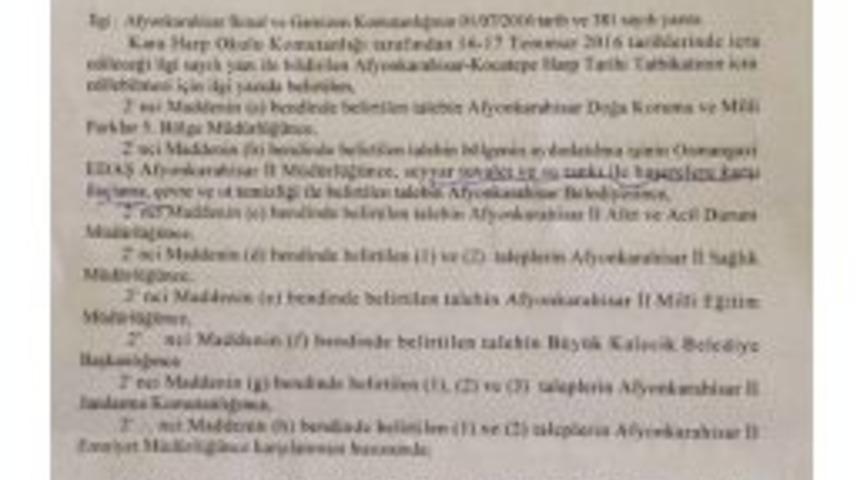 Darbe Girişimine Afyonkarahisar&rsquo;da &Ouml;nceden Hazırlık Yapıldığına Dair Belge Ortaya &Ccedil;ıktı