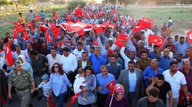 Harran’da Asker, Polis Ve Halk 30 Metrelik Türk Bayrağıyla Yürüyüş Yaptı