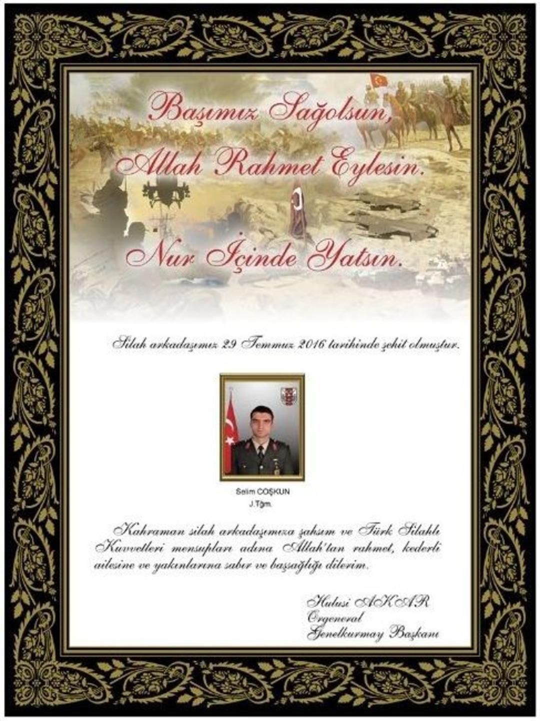 Genelkurmay Başkanı Orgeneral Akar, 8 Şehit Asker İ&ccedil;in Taziye Mesajı Yayımladı