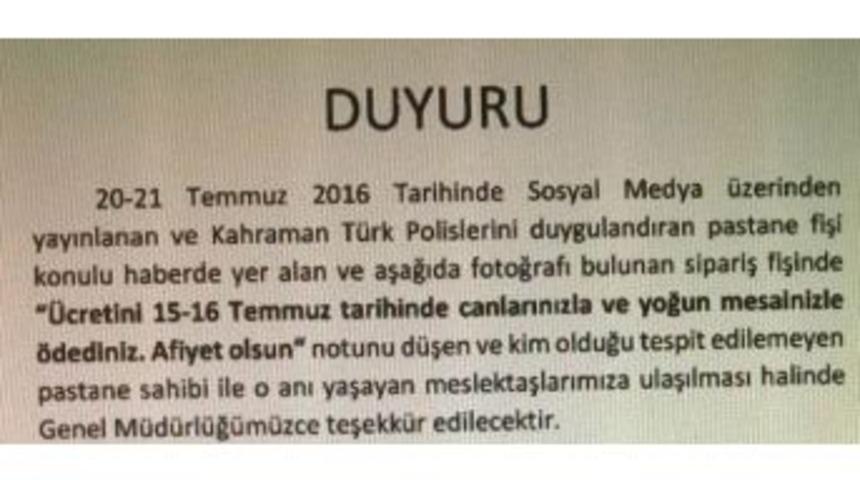 Emniyet, Teşekk&uuml;r Etmek İ&ccedil;in Polise Jest Yapan Pastaneyi Arıyor