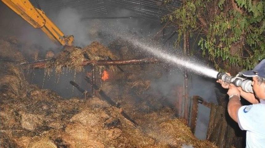 Ortaca’da Ahır Yangınında Bin Balya Ot Kül Oldu