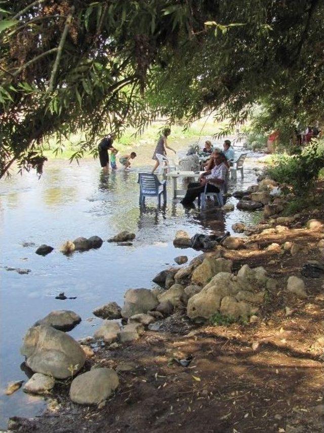 Aşırı Sıcaklarda Kıyafetleri İle Çaya Girerek Serinliyorlar