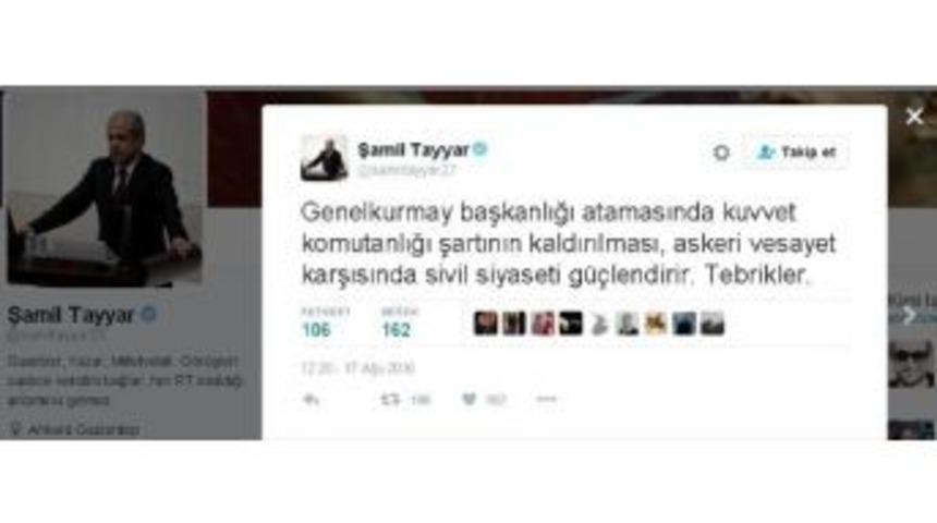Tayyar, Genelkurmay Başkanlığı Atamasında Kuvvet Komutanlığı Şartının Kaldırılmasını Değerlendirdi