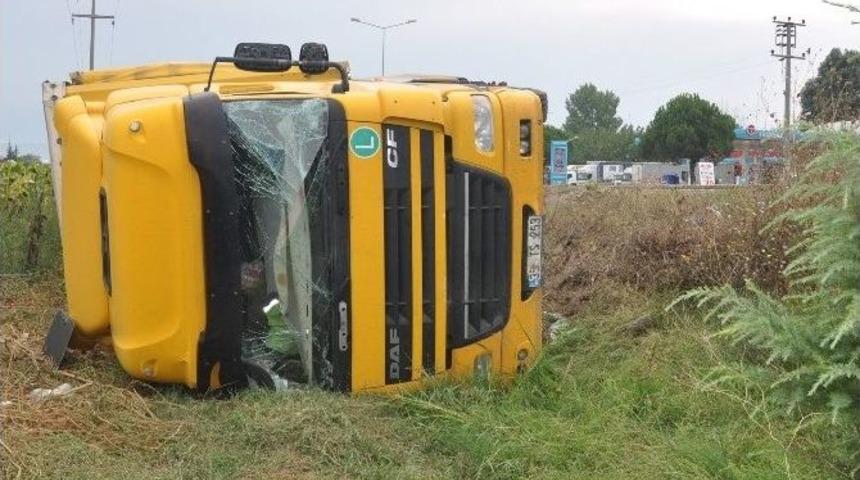B&uuml;y&uuml;kbaş Hayvan Y&uuml;kl&uuml; Tır Şarampole Yuvarlandı
