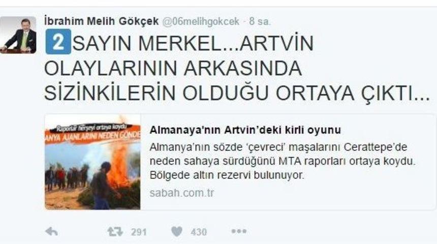 G&ouml;k&ccedil;ek&rsquo;ten, Almanya Başbakanı Merkel&rsquo;e Tepki