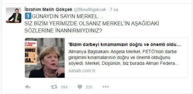 Gökçek’ten, Almanya Başbakanı Merkel’e Tepki