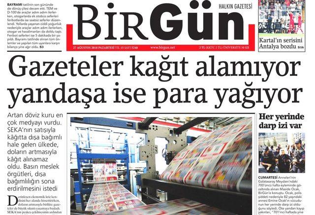 BirGün, gazetelerin yaşadığı sorunu Pazartesi manşetine taşımıştı