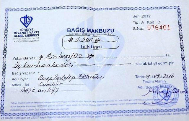 Cumhurbaşkanı Erdoğan, Diyanet Vakfı’na Kurban Bağışında Bulundu