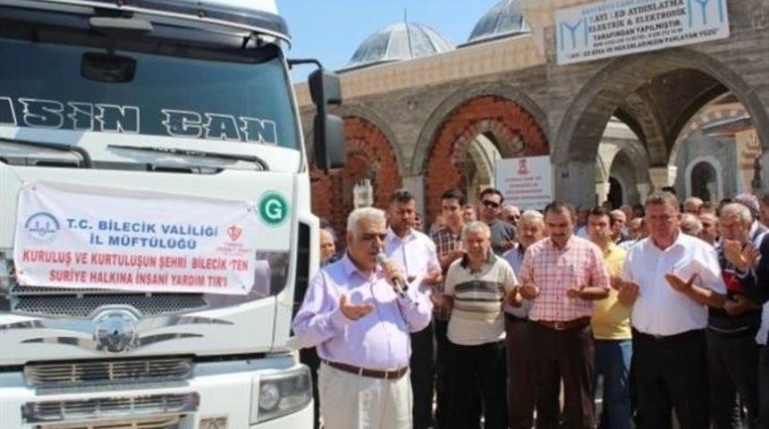 Bilecik&rsquo;ten Suriye&rsquo;ye 2 Tır Dolusu Yardım Malzemesi Dualarla Yola &Ccedil;ıktı
