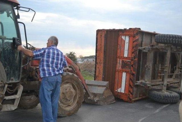 Devrilen Römorktaki 1 Ton Ayçiçeği Yere Döküldü