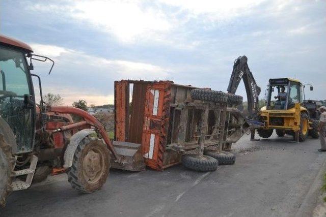 Devrilen Römorktaki 1 Ton Ayçiçeği Yere Döküldü