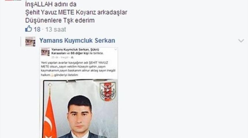 İneg&ouml;ll&uuml; Şehidin Adı Yaşatılacak