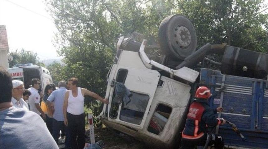 Fındık Y&uuml;kl&uuml; Kamyon Devrildi