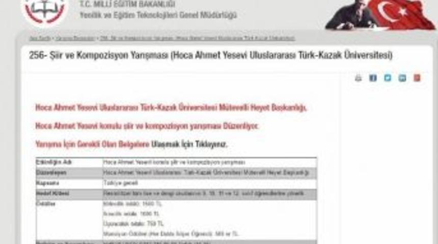 &ldquo;ahmet Yesevi&rdquo; Konulu Şiir Ve Kompozisyon Yarışması