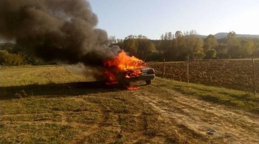 Park Halindeki Otomobil Alev Topuna D&ouml;nd&uuml;