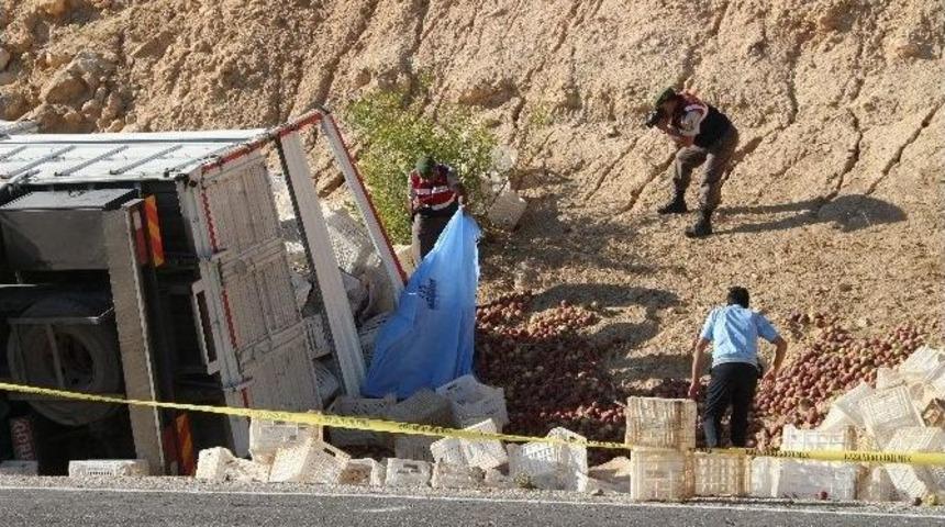 Mut&rsquo;ta Elma Y&uuml;kl&uuml; Kamyon Devrildi: 1 &Ouml;l&uuml;