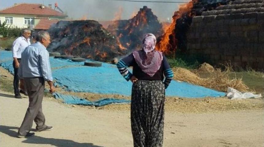 Akşehir&rsquo;de Saman Yangını