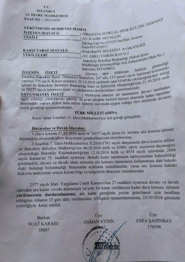 Tarihi Spor Kul&uuml;b&uuml; İ&ccedil;in Alınan Yıkım Kararı Durduruldu 2