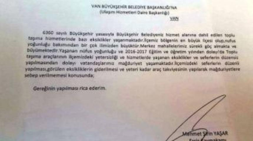 Erciş&rsquo;teki Toplu Ulaşım Sorunu Van B&uuml;y&uuml;kşehir Belediyesine İletildi