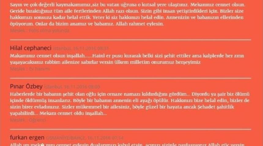 Şehit Kaymakama Taziye İ&ccedil;in A&ccedil;ılan İnternet Sitesine Binlerce Mesaj Yazıldı