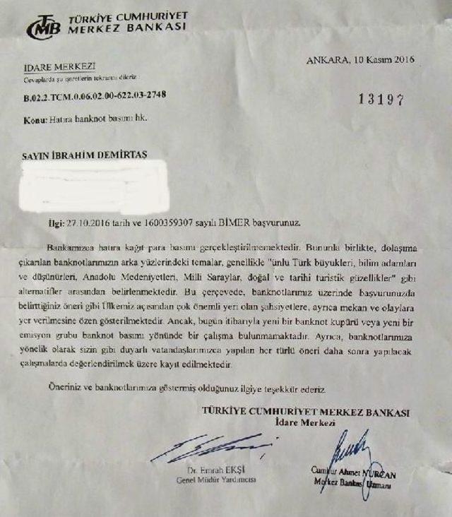 Merkez Bankası'ndan Şehit Ömer Halisdemir Için Hatıra Para Basılmasını Istedi